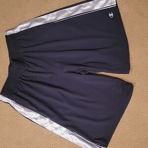 Champion men's Navy W/ White Stripes Mesh shorts Elastic & tie Inside Wst 9" leg